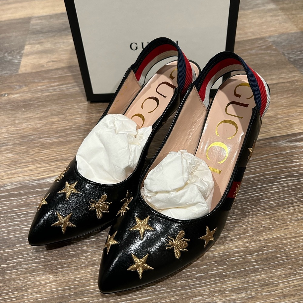 Gucci leather sling back heels, authentic
